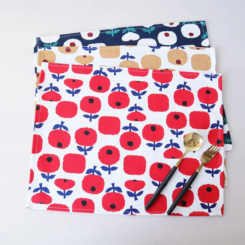 nappe table motif floral moderne rouge blanc bleu marine tissu coton polyester decoration intérieure