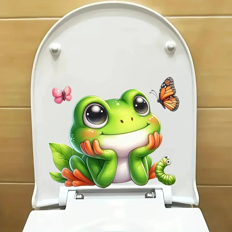 autocollant mural grenouille papillons feuilles dessin animé vert blanc orange rose noir