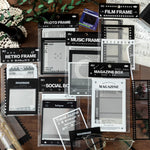 cadres photo vintage transparents motifs film musique papier scrapbooking boîte magazine clips adhésifs