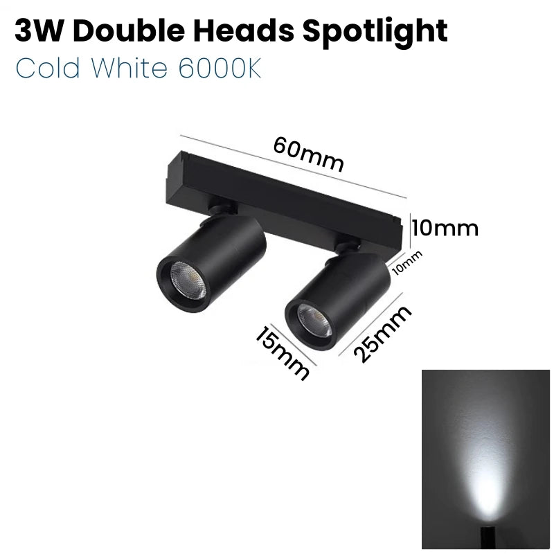 projecteur led noir moderne aimanté rail 12v 2w 2000lm industrial
