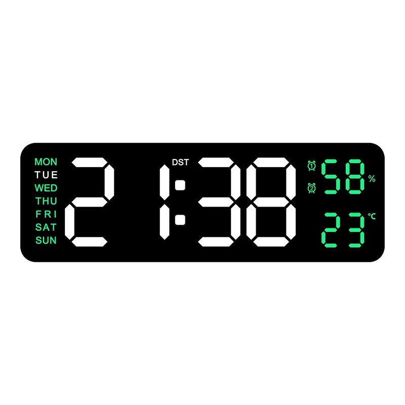 horloge numérique murale LED noir blanc température humidité semaine USB rechargeable moderne