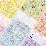 stickers kawaii animaux mignons coeurs étoiles arc ciel nuages rose vert bleu blanc