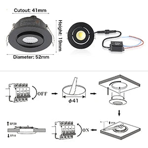 projecteur led spot argent noir ip65 dimmable 3w moderne fixe adaptateur connecteur interrupteur