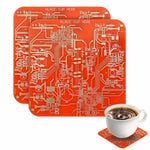 supports tasses modernes circuits imprimés dorés noir orange vert bleu violet moderne technologique