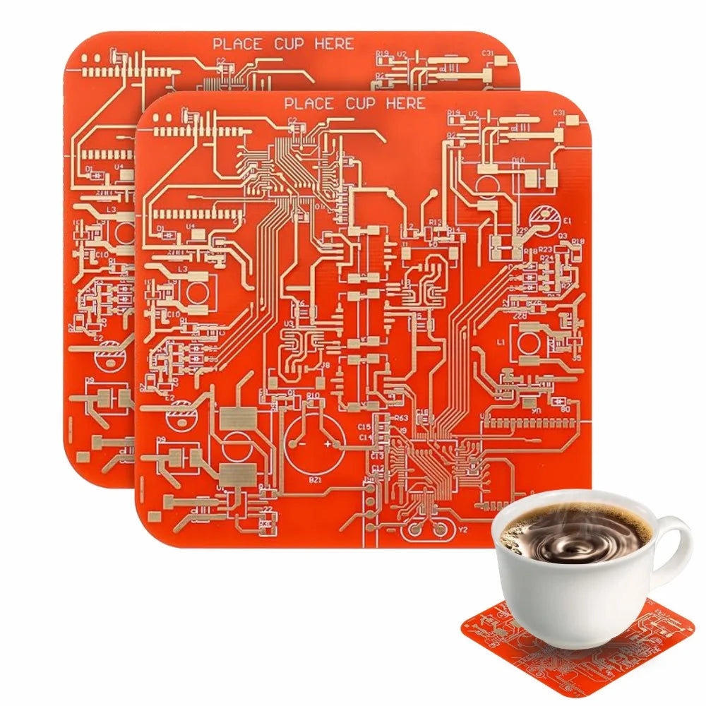 supports tasses modernes circuits imprimés dorés noir orange vert bleu violet moderne technologique