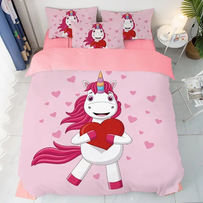 Parure de lit licorne arc-en-ciel pour enfants avec impression 3D