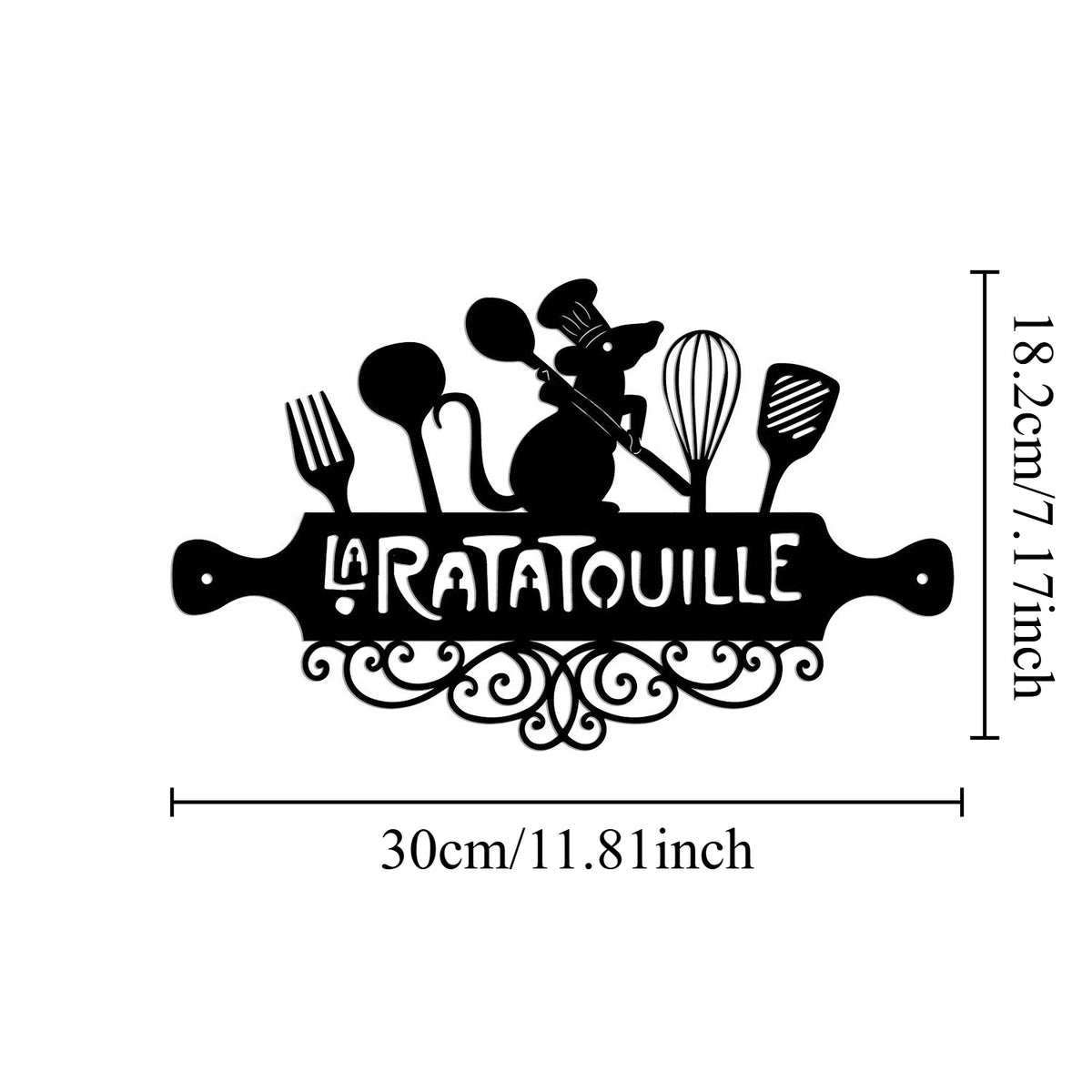 plaque murale décorative artisanale souris cuisine ustensiles noir adhésif moderne couteau fourchette spatule cuillère