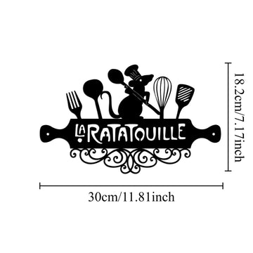 plaque murale décorative artisanale souris cuisine ustensiles noir adhésif moderne couteau fourchette spatule cuillère