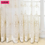 rideau beige clair broderie florale dentelle tulle classique fenêtre salon chambre maison luxe