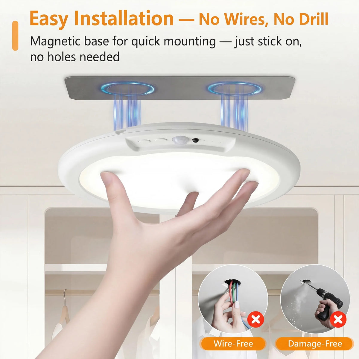 lampe led moderne aimantée rechargeable détecteur mouvement éclairage couloir garage blanc