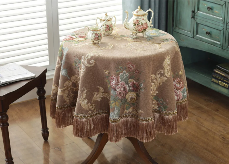 nappe table ronde brodée fleurs roses classique vintage 140cm 180cm 200cm 230cm blanc crème