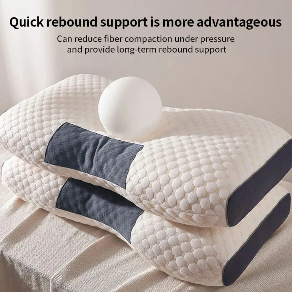 coussin massage cou beige gris texture quadrillée ergonomique mémoire forme rectangulaire usage maison lit