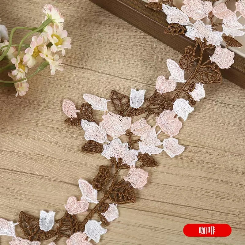 ruban dentelle polyester feuilles fleurs 8.5cm largeur artisanat broderie fine opacité écolo événement
