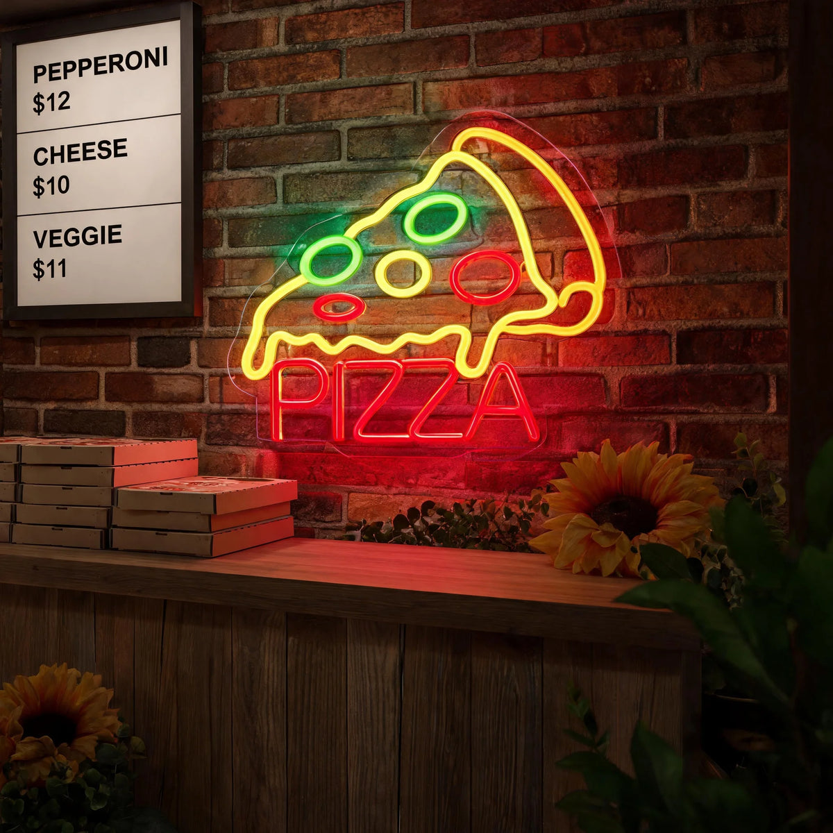 signe néon pizza olives rouge vert jaune moderne intérieur professionnel usb alimentation acrylic led