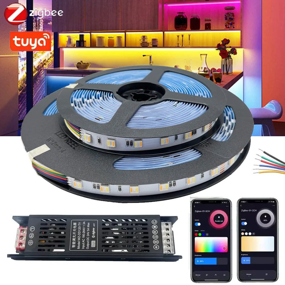 ruban led 5m 10m 15m 20m adhésif noir bleu rouge blanc zigbee rgbwww led