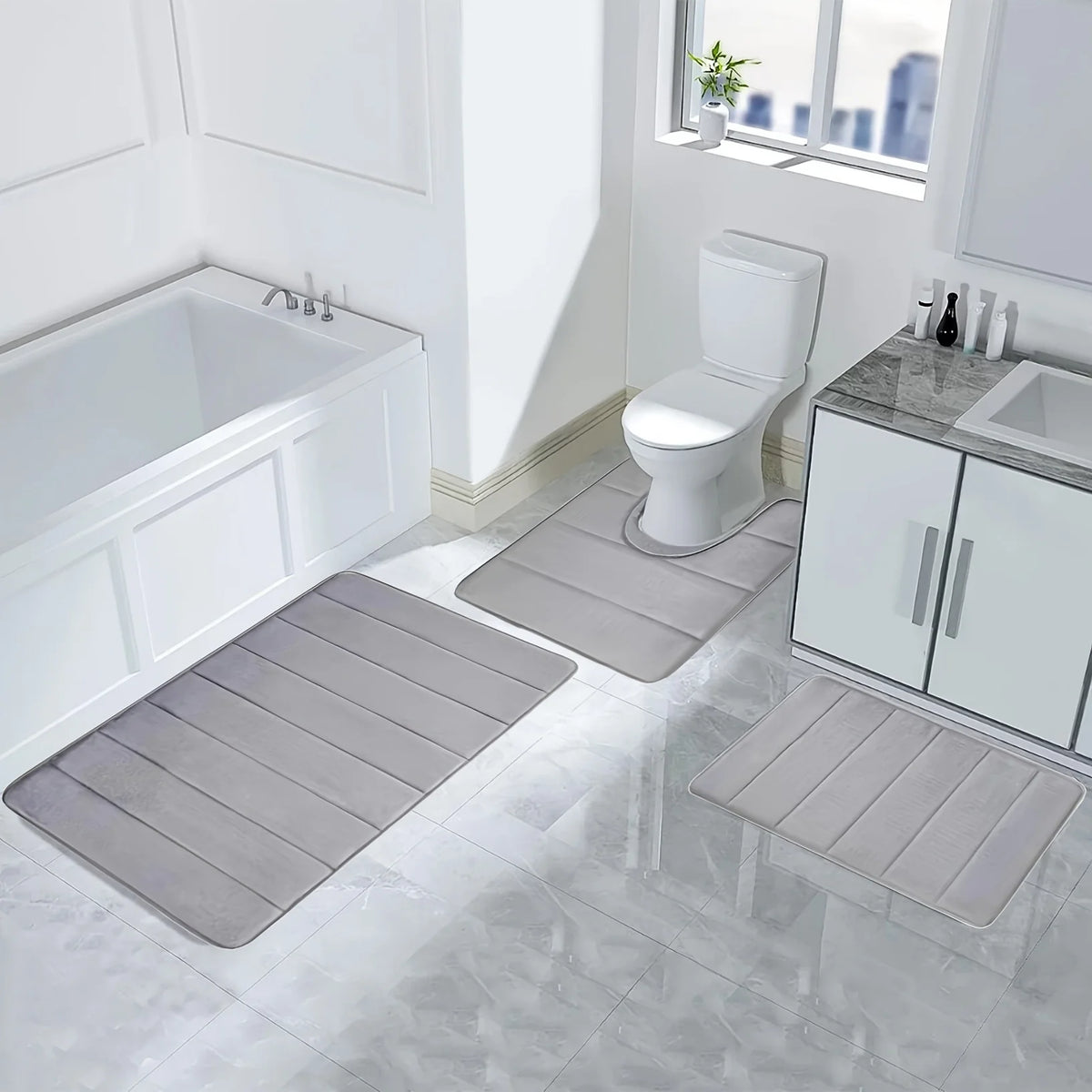 tapis bain doux texturé gris clair kit moderne deux tailles toilette