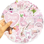 sticker pvc rose blanc geometrique animal fruit coeur aesthetic doux adhésif pack 10pcs 30pcs