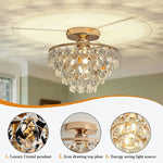 Suspension lumineuse cristaux or transparents classique fixations LED moderne