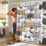 rideau douche imperméable chat dessin animé mignon exprime hello crochets gris blanc orange rose