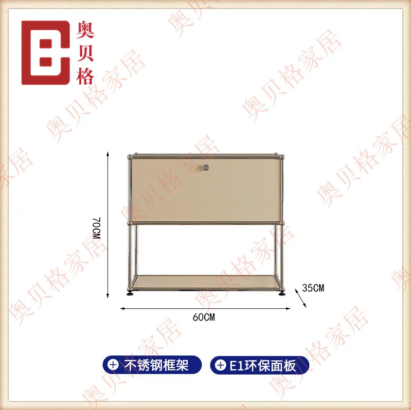 meuble rangement moderne 180cm 3tiroirs 2tablettes beige clair bois matériau multifonction salon chambre