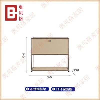 meuble rangement moderne 180cm 3tiroirs 2tablettes beige clair bois matériau multifonction salon chambre