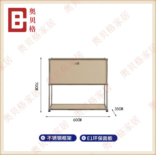 meuble rangement moderne 180cm 3tiroirs 2tablettes beige clair bois matériau multifonction salon chambre