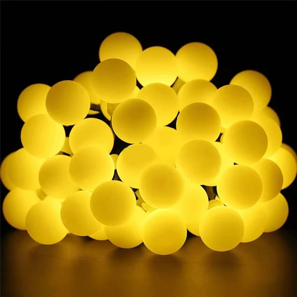 guirlande lumineuse solaire multicolore 50 led boules sphériques moderne piquet noir