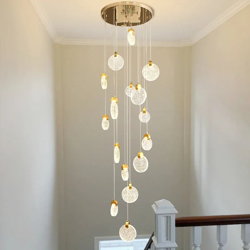 suspension lumineuse moderne cristal transparent dorées salon restaurant chambre principal