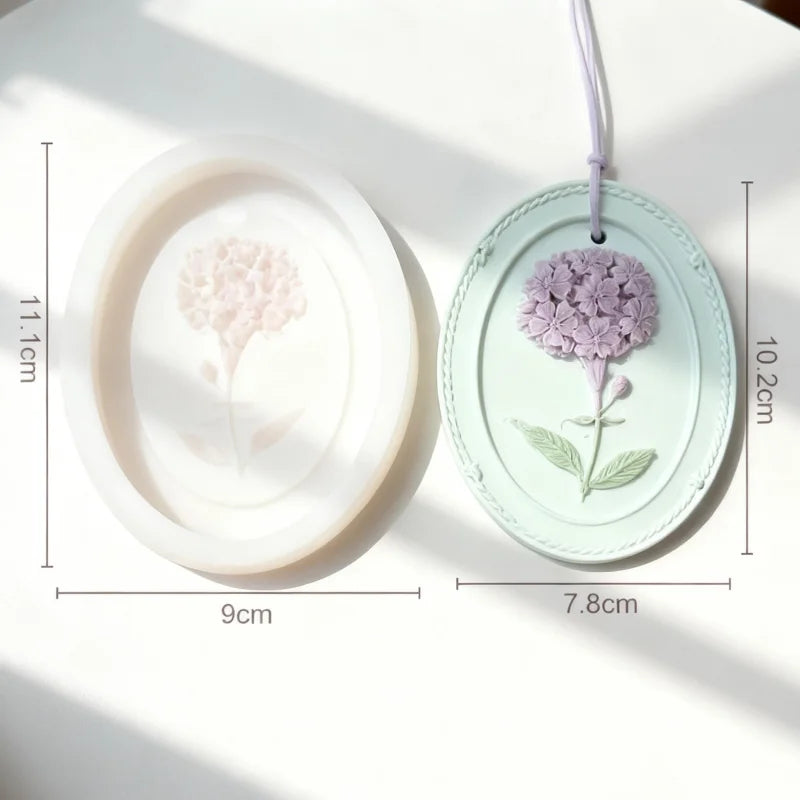 cadre décoratif ovale silicone fleurs reliefs artisanal clips ruban couleurs variées maison