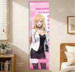 tapisserie murale rose illustration femme cheveux blonds vêtements noirs blancs 2d flat grande taille