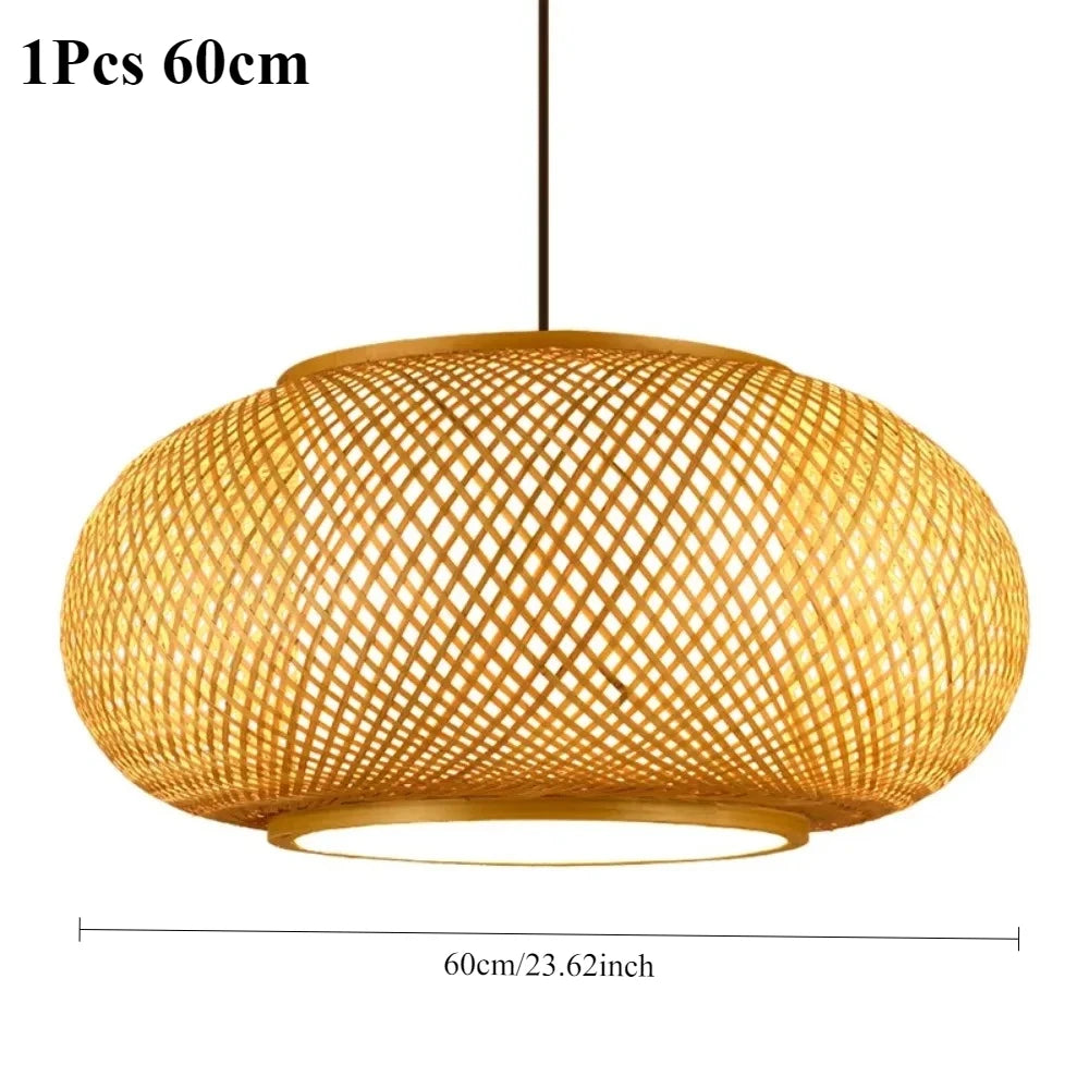 suspension bambou tressé moderne naturel 40cm 50cm 60cm tissage régulier chaîne métallique rustique