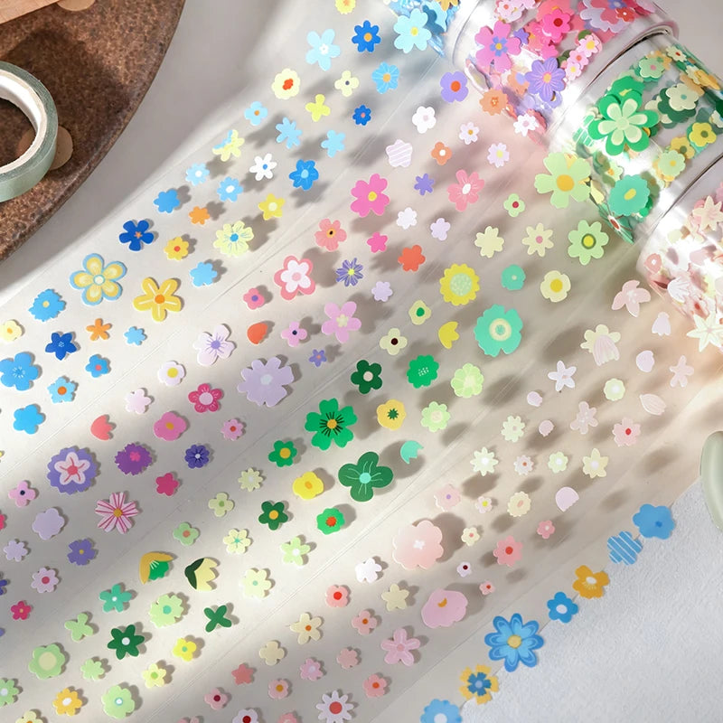 sticker décoratif fleurs multicolores adhésif papeterie scrapbooking enfantin journal craft art