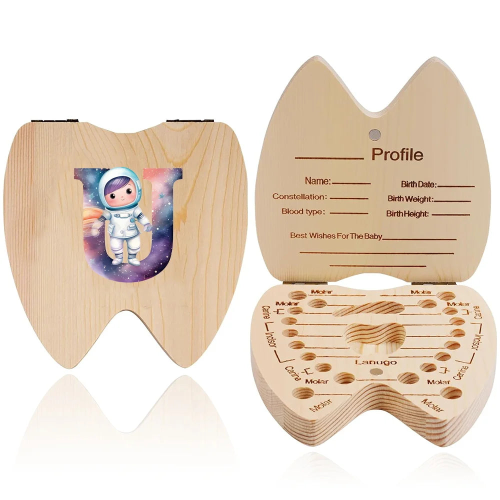 boîte dents bois astronaute carte profil grille tailles bébé