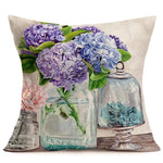 coussin decoratif hydrangeas lavande texture lin vintage maison 40x40cm polyester respectueux environnement