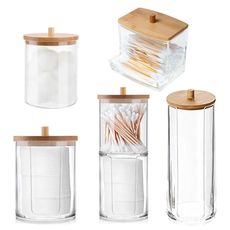 boîtes rangement transparentes couvercle bois boîte coton tige lingettes cosmétiques multifonctionnelle rechargeable moderne minimaliste