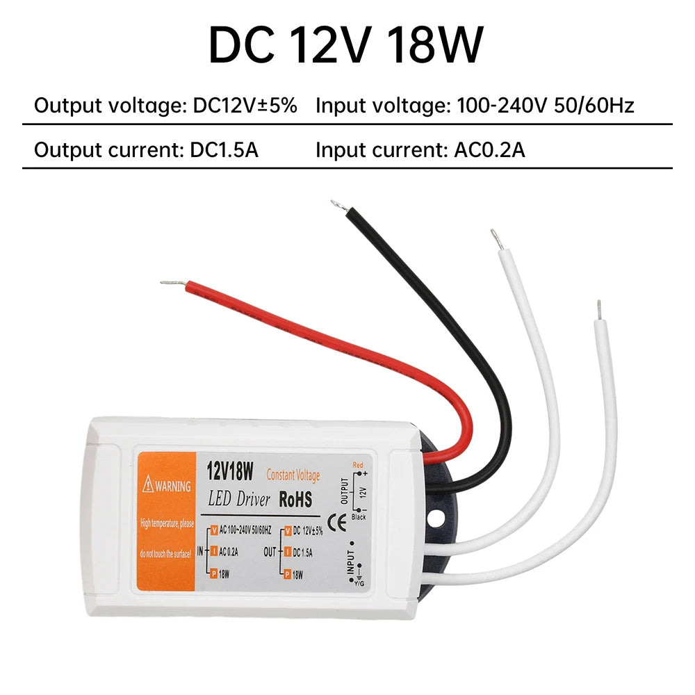 transformateur led 12v alimentation 18w 28w 48w blanc bleu adhésif câbles noirs blancs moderne
