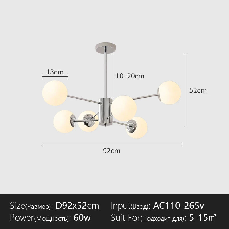lampe suspendue moderne sphères translucides 95cm blanc chrome(touches on off)