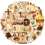 autocollants jésus illustration vintage 50 pièces beige marron doré motifs religieux