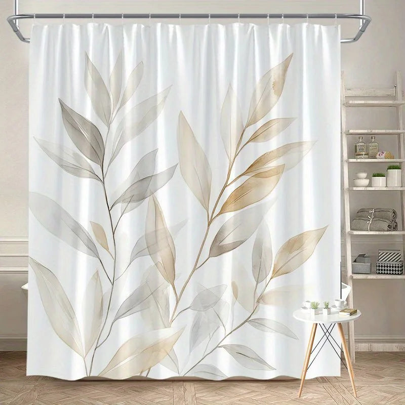 rideau douche polyester moderne feuilles stylisées blanc beige gris opacité respectueux environnement 180cm 180cm