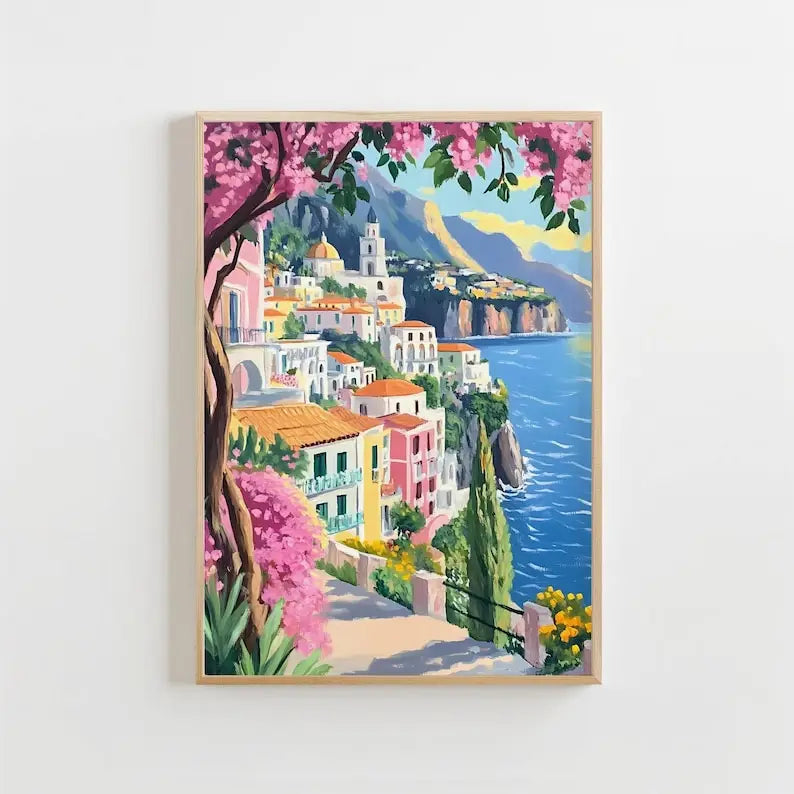 tableau multicolore paysage marin maison fleurs fruits moderne sans cadre toile impression chromatique