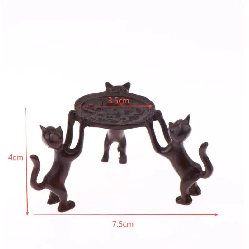 plateau decoratif chats marron table ronde gravure artisanat asiatique decor maison bruleur encens bougie