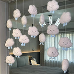 rideau suspendu decoration nuages personnages doux bleu blanc rose enfant féminin aspect laineux opacité