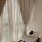 rideau moderne polyester beige clair rayures horizontales transparents 132x137cm
