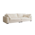canapé moderne blanc texture douce pieds noirs oreillers minimaliste bois salon 180cm 78cm assemblage