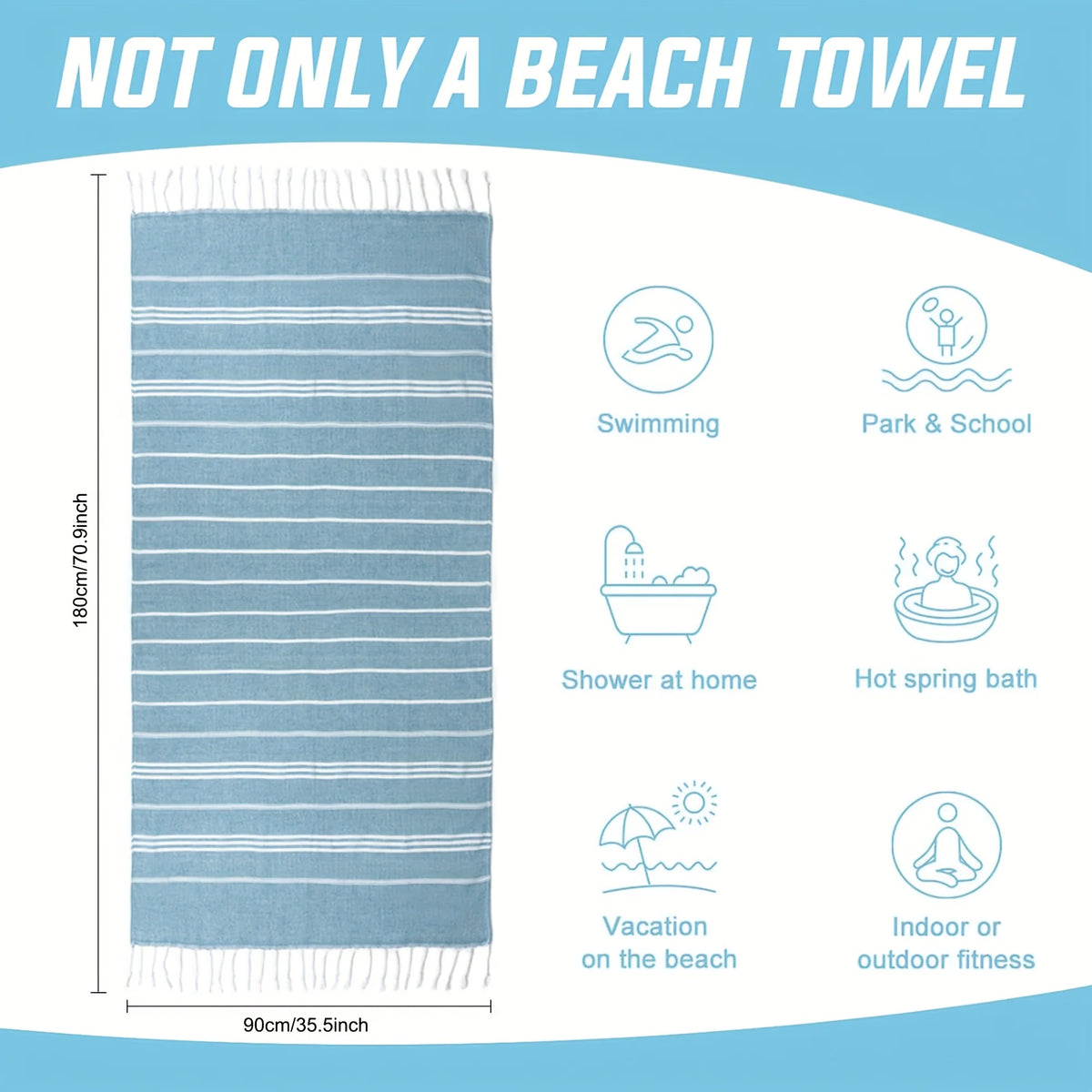 serviette plage polyester séchage rapide rayures horizontales bleu clair rose orange