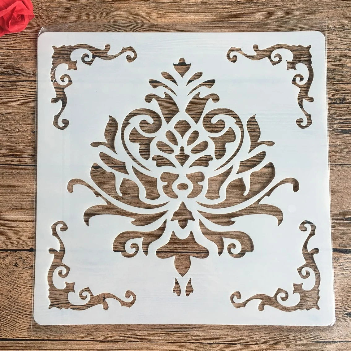 pochoir stencil blanc noir ornamental floral artisanal decoratif 32cm 32cm