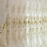 rideau floral transparent polyester broderies classique maison hotelpaque blanc doré 100x250cm