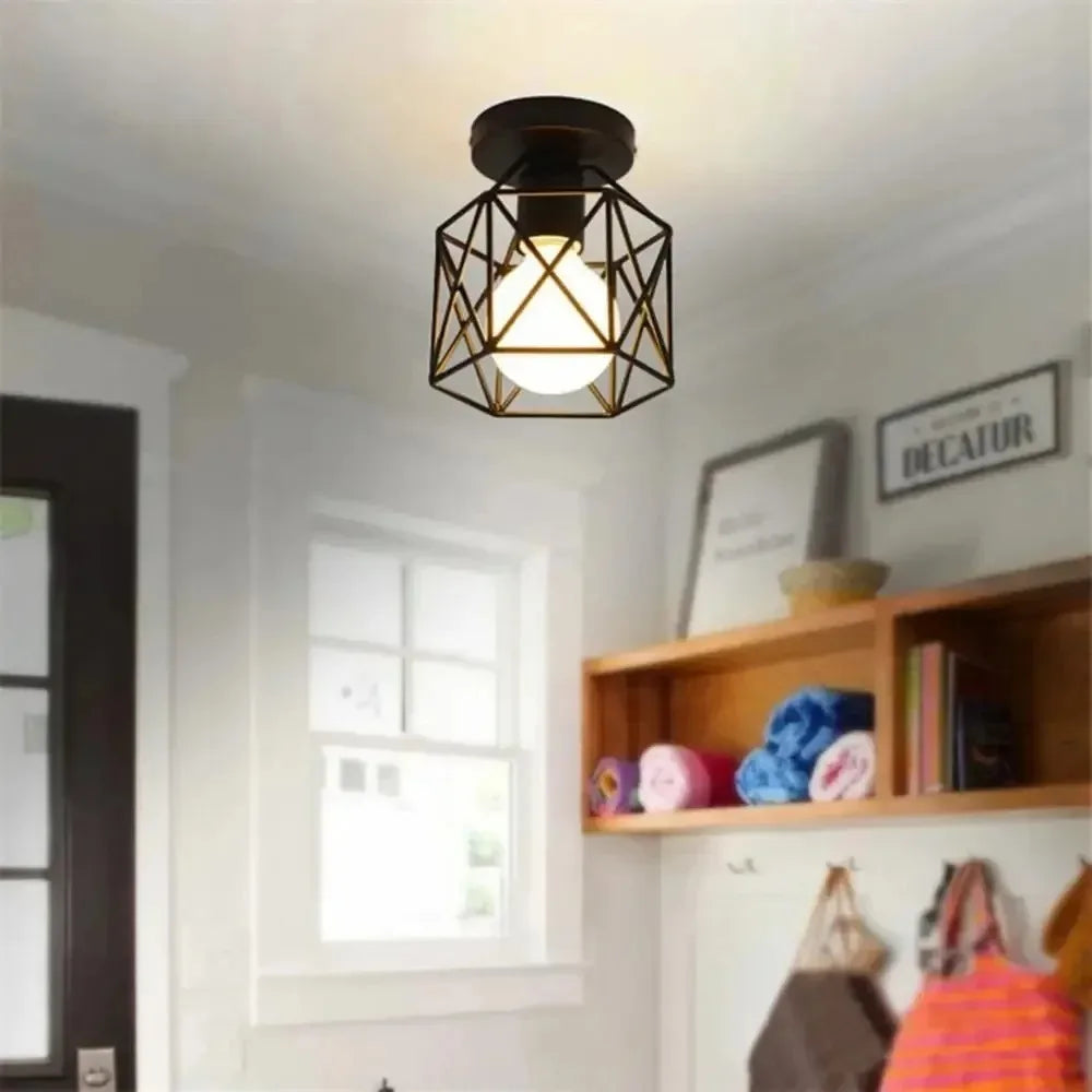 suspension lumineuse industrielle noir grille géométrique opacité ampoules e27