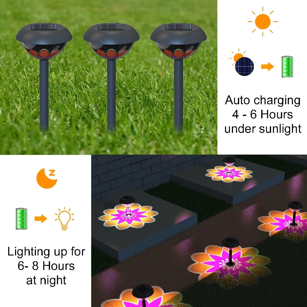 lampe solaire jardin fleur stylisée moderne noir jaune rose blanc ip65 ledextérieur