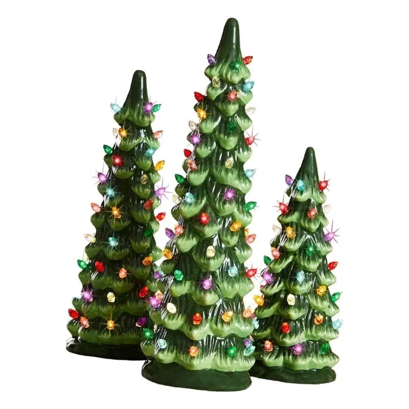 Comparaison des couleurs jaune et multicolore pour sapin de Noël en céramique